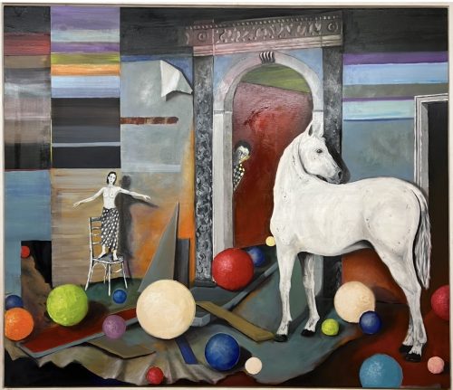 Öl auf Leinwand, 140x120cm "roter Salon" 2025