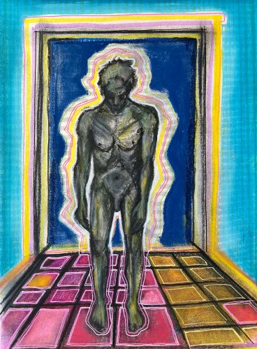 Tinte, Kohle, Acrylstift und Pastell auf Papier, 27x34cm ohne Titel, 2025