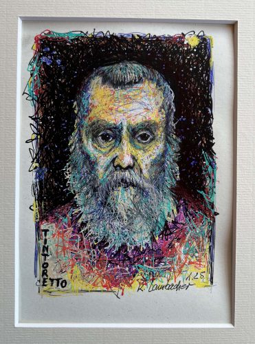 Tinte und Acrylstift auf Papier, 14x19cmTitel:Tintoretto, 2025