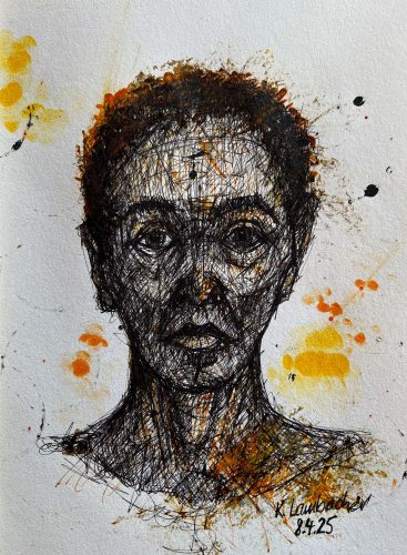 Tinte und Acrylstift auf Papier, kein Titel, 2025